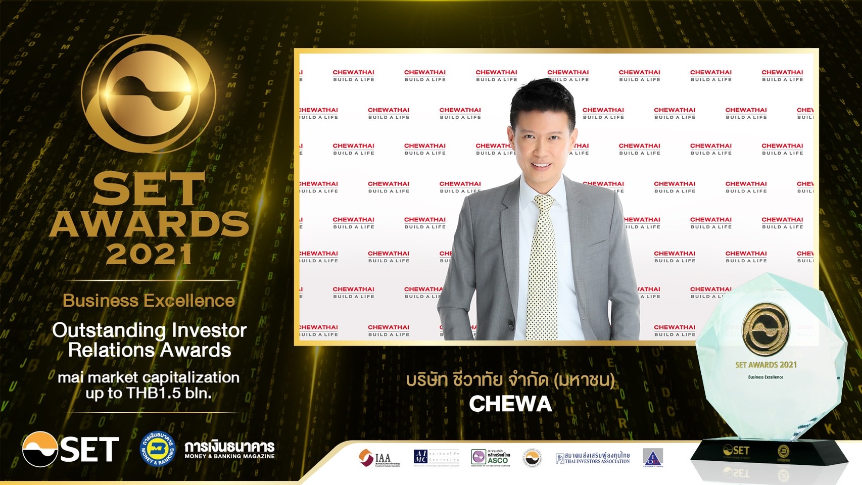 “CHEWA” คว้ารางวัลนักลงทุนสัมพันธ์ดีเด่น “Outstanding Investor Relations Awards” จากเวที SET AWARDS 2021 ตอกย้ำความสำเร็จด้านการดำเนินกิจกรรมนักลงทุนสัมพันธ์ของบริษัท